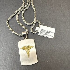 ItalGem Stainless Steel Medic Alert Dogtag 22” round box chain necklace